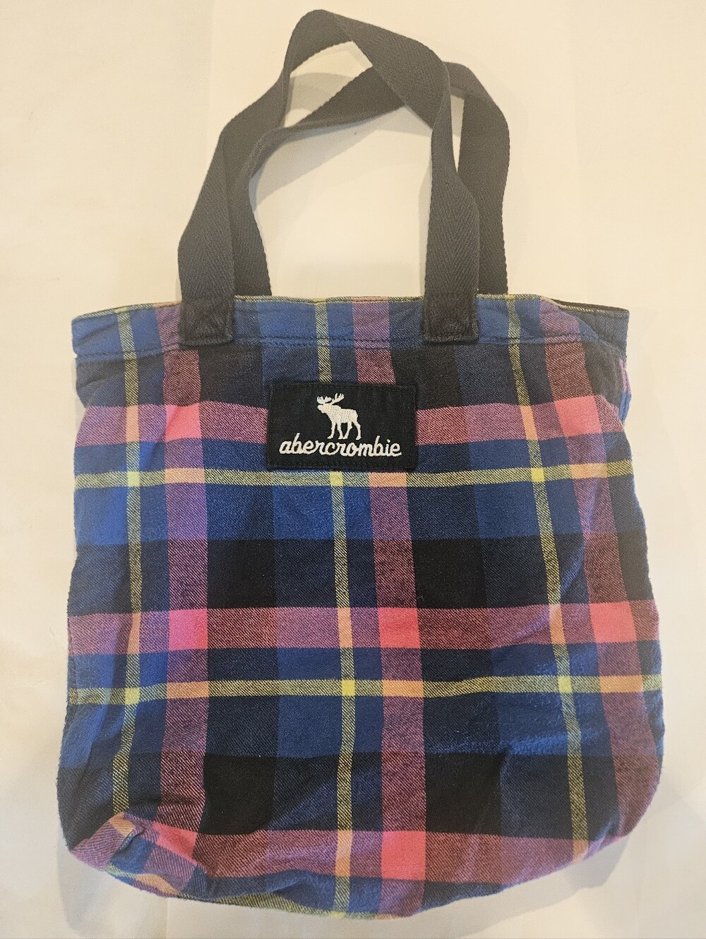 Abercrombie Plaid Flannel Tote Bag in Blue, Pink and Yellow